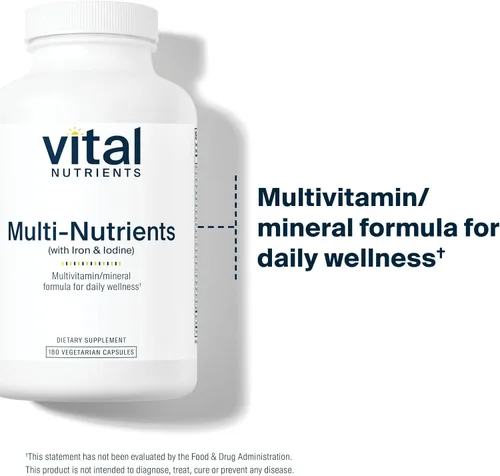Vista 3 de Vital Nutrients - Multi-Nutrientes con Hierro y Yodo - Fórmula Integral Multivitamínica/Mineral que contiene hierro y yodo - 180 cápsulas