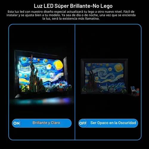Vista 4 de Luces LED BrickBling compatibles con Lego Starry Night Kit de luces compatible con Lego Van Gogh compatible con Lego 21333-versión clásica