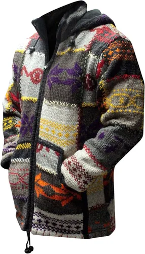 Vista 4 de Shopoholic Fashion Chaqueta de invierno para hombre, diseño de retazos, cuello alto, estilo hippie bohemio, multicolor