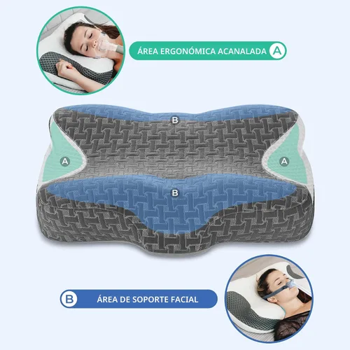 Vista 4 de Elviros Almohada cervical CPAP para el cuello para dormir, almohada ergonómica de altura ajustable para el cuello, almohada de espuma viscoelástica