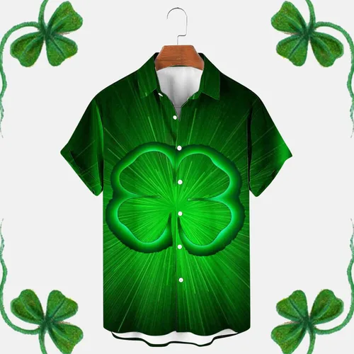 Vista 2 de Shamrock Print Top for Men Short Sleeve Beach T-Shirt St. Patrick's Day Party Wear Fashion Green Clothing Summer Outfits