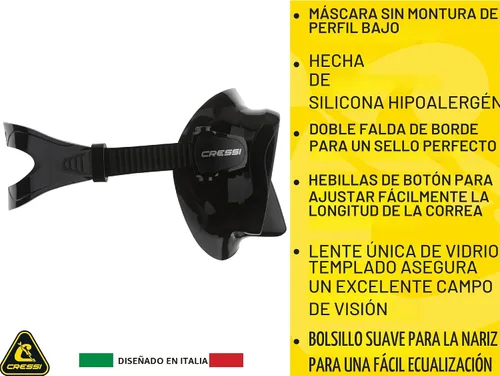 Vista 4 de Cressi Máscara de esnórquel sin marco F1 - Equipo de esnórquel de bajo perfil - Equipo de esnórquel plegable para adultos - Ajuste cómodo y máscara