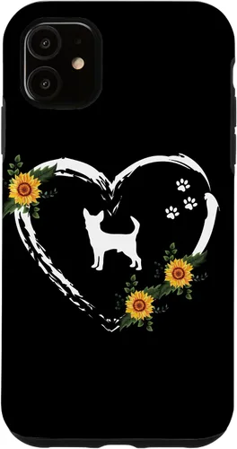 Vista 8 de Chihuahua With Paw Prints And Sunflower Heart On Black Case for iPhone 16