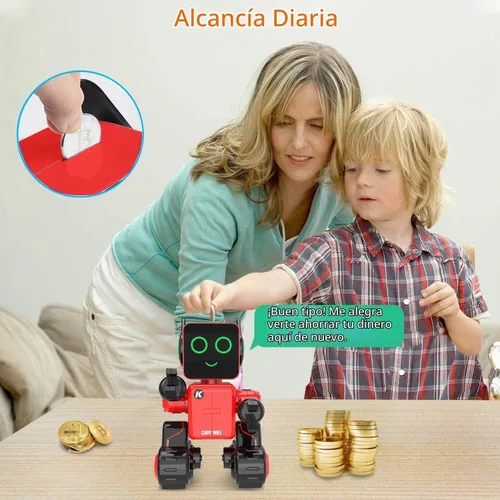Vista 3 de Robots para niños, robot de control remoto, luz LED interactiva inteligente, habla, movimientos de baile, banco de monedas integrado, programable