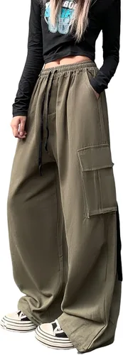 Vista 6 de Pantalones de mujer Y2k Cargo Gothic Baggy Pantalones de cintura alta Harajuku Streetwear Pantalones de paracaídas para hombre