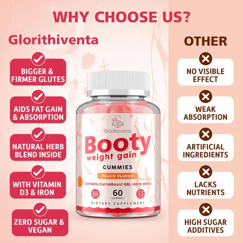 Vista 5 de Gomitas de botín para mujer, las gomitas BBL contienen mezcla de hierbas CurvaBoost BBL y monohidrato de creatina para botín, curvas y energía, cero