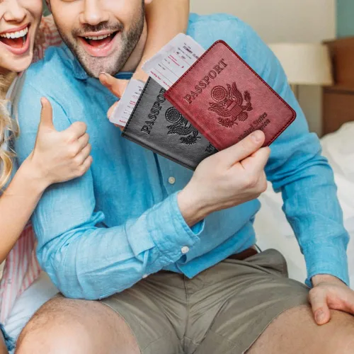 Vista 7 de Combo de tarjetero para pasaporte y vacuna, soporte para pasaporte con ranura para tarjeta de vacuna, cartera para pasaporte, funda para pasaporte