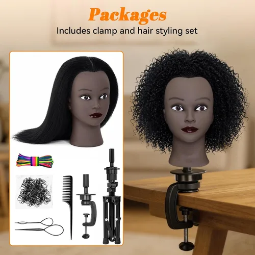 Vista 9 de Cabeza de maniquí de 16" con cabello para entrenamiento de peluquería y peinado