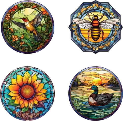 Vista 12 de 4 hojas de calcomanías para ventana de colibrí, decoración de pared para Halloween, otoño, decoración de Navidad para el hogar, café