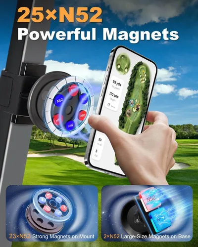 Vista 3 de Soporte magnético para carrito de golf con imanes fuertes y correa de seguridad, doble protección, apto para Magsafe iPhone/Galaxy/Google Pixel