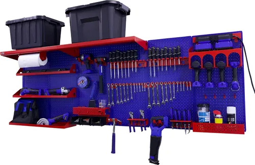 Vista 35 de OmniWall Weekend Warrior Ultimate Tool Kit - Sistema de Almacenamiento de Pared de Tablero de Clavos de Metal de 96" x 32" Negro/Naranja