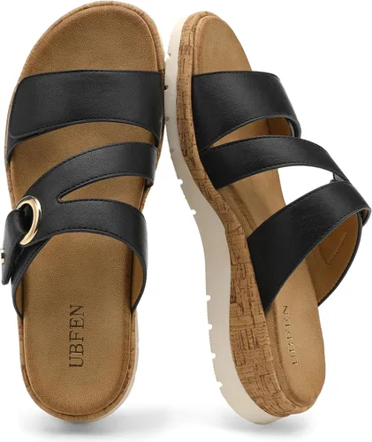 Vista 6 de UBFEN Sandalias de cuña baja para mujer, cómodas sandalias para caminar con soporte de arco y correa ajustable para salidas casuales y uso durante