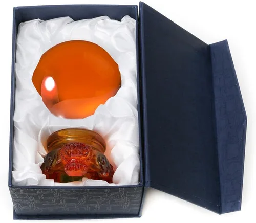 Vista 2 de Amlong Crystal - Bola de cristal ámbar de 3 pulgadas (80 mm) con base de resina de león arcoíris y caja de regalo para bola decorativa, fotografía