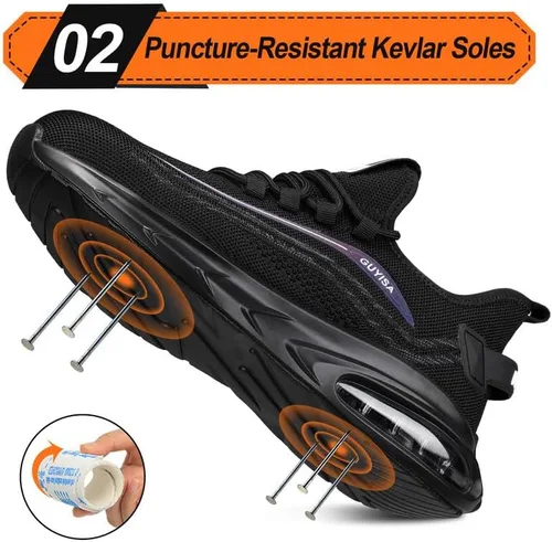 Vista 3 de Zapatos deportivos con punta de acero para hombre, zapatos ligeros para hombre, zapatos de trabajo cómodos, zapatos de seguridad con amortiguación