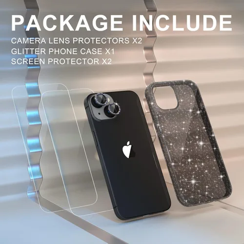 Vista 8 de Choiche, funda para iPhone 14 de mujer, brillante, protección de grado militar, 2 cubiertas de lentes de cámara Diamond, 2 protectores de vidrio