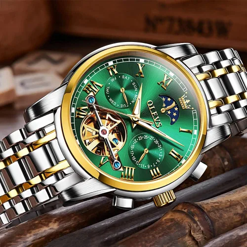 Vista 8 de OLEVS Tourbillon - Reloj automático para hombre, reloj mecánico de cuerda automática de lujo para hombre, relojes de vestir de acero inoxidable