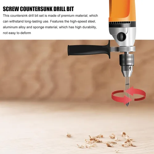 Vista 7 de Countersink Drill Bit Set with Mill Cutter Bits for Woodworking and High-Speed Steel Construction with Oxidized Gold Finish Precision Ground for