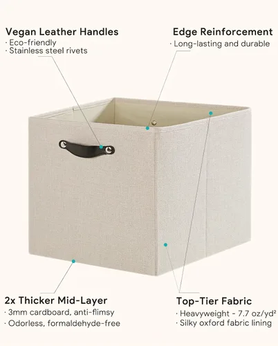 Vista 5 de Cajas Organizadoras de Cubo de Almacenamiento Organizador de Cubby de Tela 7.7 oz/yd² para Estante, Estantería, Clóset, Armario, Guardarropa