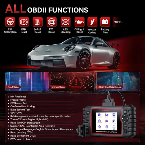 Vista 2 de iCarsoft - P700 V2.0 - Escáner de diagnóstico automático para Porsche con diagnóstico del motor/transmisión/ABS/Airbag, lector de código OBD2