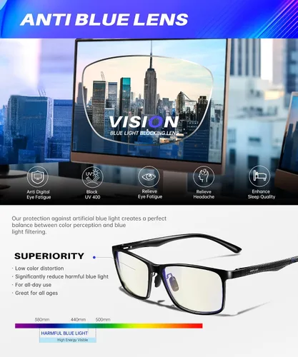 Vista 5 de ANYLUV Blue Light Glasses Men, Relieve Eyestrain and Eye Protection, Al-Mg Metal Computer Blue Light Blocking Glasses