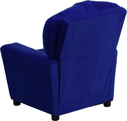Vista 6 de EMMA + OLIVER Reclinable infantil de microfibra azul con portavasos