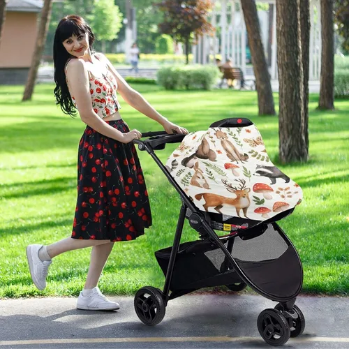 Vista 8 de Blueangle - Funda para asiento de coche con diseño de animales de bosque, elástica y suave, para lactancia materna, multiusos, transpirable