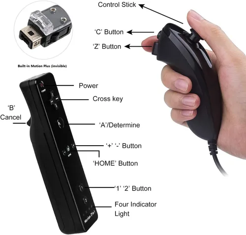 Vista 4 de Control remoto Motion Plus compatible con Wii, TechKen integrado 2 en 1 con mando a distancia de movimiento con funda de silicona compatible