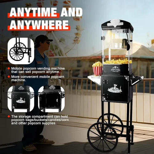Vista 4 de Ball & Cast Máquina de palomitas de maíz de 10 onzas estilo teatro en carrito con ruedas con 3 cucharas de plástico, máquinas de palomitas de maíz