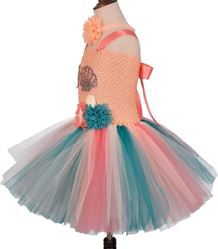 Vista 5 de Toddler Kids Girls Infant Cartoon Mermaid Role Play Fancy Costume Hairband Mesh Tulle Princess Dress Girls Corduroy