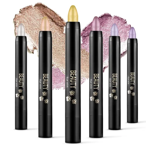 Vista 17 de Boobeen Sombra de ojos en barra impermeable con lápiz de sombra de ojos en crema brillante, kit de maquillaje de ojos con purpurina fácil de usar