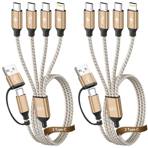 Vista 10 de Travel Vacation Essentials 3IN1 USB C Multi Charging Cable, 2Pack 4FT Negro