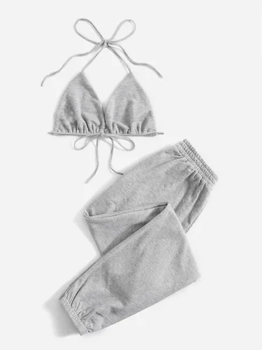 Vista 2 de Floerns Conjunto deportivo de 2 piezas para mujer, brasier y pantalones deportivos