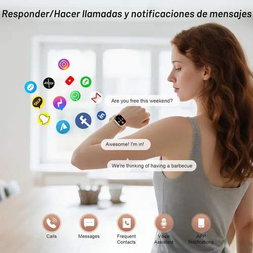 Vista 2 de Relojes inteligentes para mujer (Android y iPhone), reloj inteligente HD de 1.85 pulgadas con llamadas/mensajes/notificaciones, batería de 1000 mAh