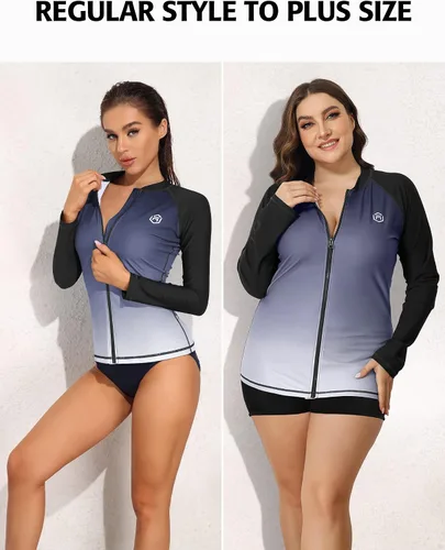 Vista 5 de ATTRACO Traje de baño de manga larga para mujer, con protección solar UV, cremallera y degradado