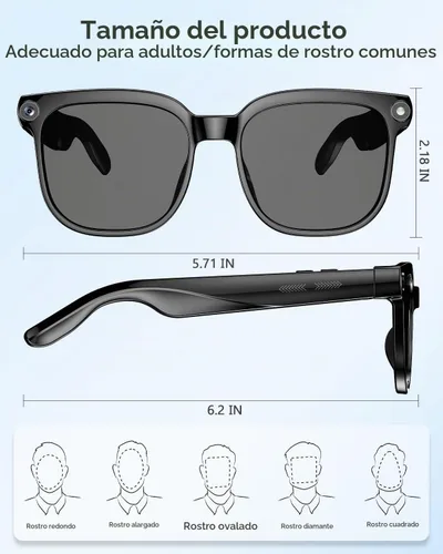 Vista 8 de CJkao Lentes inteligentes con cámara, música y llamadas Bluetooth, gafas de cámara HD de 800 W, grabación de video 1080P, control de asistente