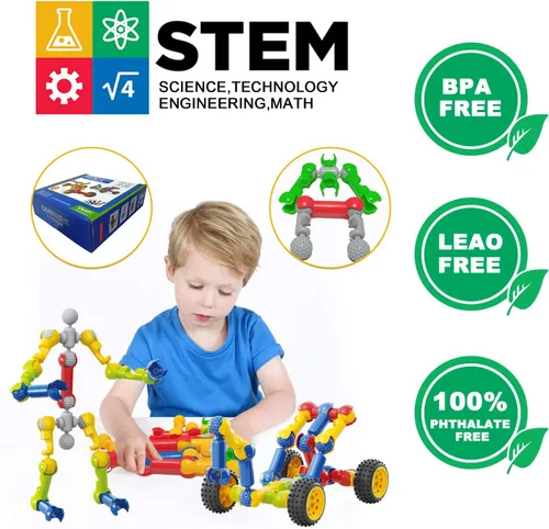 Vista 2 de Caferria Kit de construcción para niños, juguetes STEM, 110 piezas educativas de construcción de ingeniería de construcción, juego de aprendizaje
