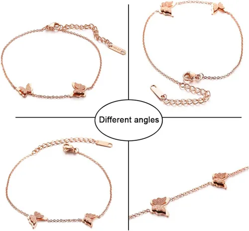 Vista 4 de Cupimatch Butterfly Bracelet Ring Earrings Necklace Set, 18k Rose Gold Plated love Jewelry Gift Set for Women Girls