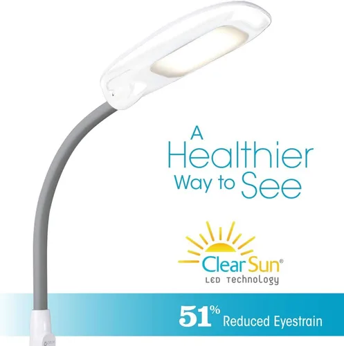 Vista 2 de OttLite Lámpara de pie LED con puerto USB y soporte para tableta, diseño blanco moderno, luz de pie LED ClearSun, cargador USB, controles activados