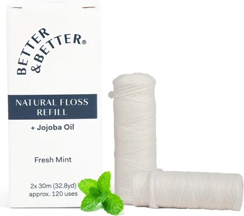 Vista 8 de Better & Better Hilo Dental Natural en Frasco de Vidrio Rellenable Encerado y Cuidado Bucal Sin Plástico - 100% a Base de Plantas, Vegano