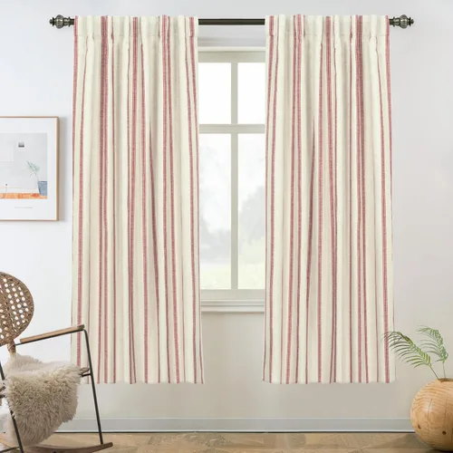 Vista 36 de DriftAway Cortinas opacas de mezcla de lino de granja de 90 pulgadas de largo para dormitorio, cortinas de lino con estampado de rayas verticales