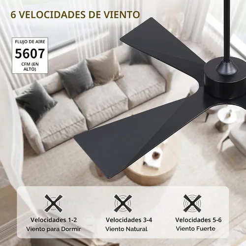 Vista 8 de WINGBO Ventilador de techo para exteriores de 54 pulgadas sin luces, 4 cuchillas de plástico ABS, motor CC reversible, control remoto de 6 Negro