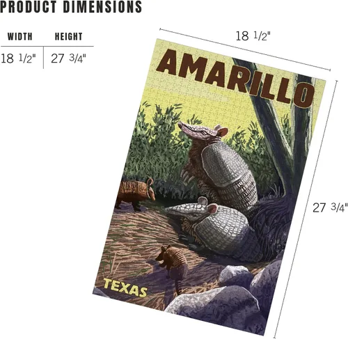Vista 5 de Amarillo, Texas, Armadillo (1000 piezas, rompecabezas desafiante para adultos, fabricado en Estados Unidos)