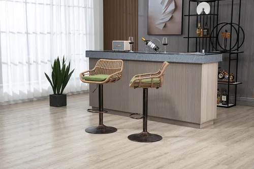 Vista 3 de Juego de 2 taburetes de bar giratorios con reposapiés ajustables para cocina, comedor, 2