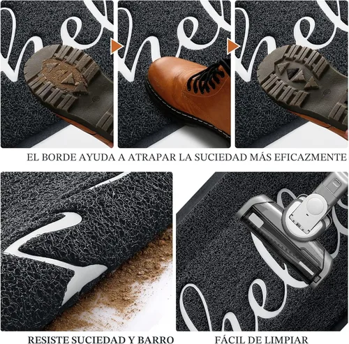 Vista 5 de Tapete para Puerta (30"x17.5", Negro), Tapete de Bienvenida de Perfil Bajo Tapete de Entrada Tapete de Piso Alfombras Antideslizantes para Entrada