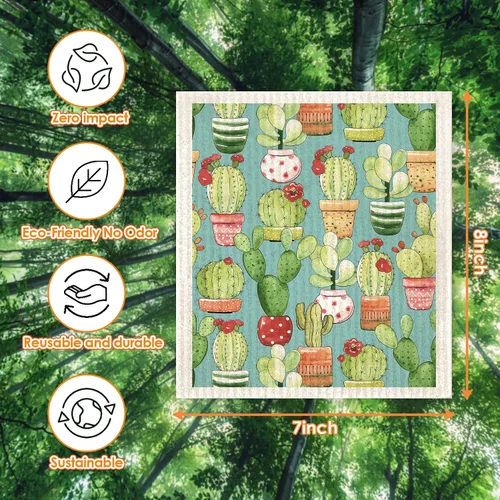 Vista 2 de Juego de 6 paños de cocina suecos de cactus reutilizables compostables, paños de cocina de esponja de celulosa
