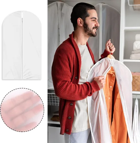 Vista 7 de Bolsas de ropa para colgar ropa, 2 piezas a prueba de polvo, bolsa de ropa transparente, transpirable, protector de abrigo con cremallera, bolsas