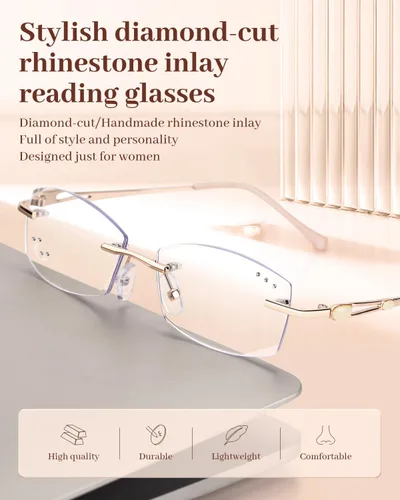 Vista 7 de LUFF Rimless Reading Glasses for Women,Stylish Blue Light Blocking Computer Readers,Anti Eyestrain Frameless Lens diamond