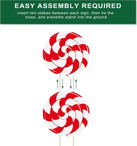 Vista 5 de Skylety 2 juegos de decoraciones navideñas de bastón de caramelo de menta al aire libre con estaca de 112 cm para césped, jardín, poste con luces