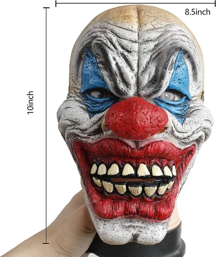 Vista 2 de Ferytyj Máscara de payaso colorida de Halloween aterradora y espeluznante accesorios de cosplay máscara de payaso de látex para adultos disfraz