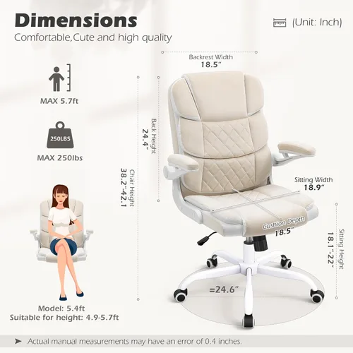 Vista 2 de SEATZONE Silla de escritorio de oficina cómoda con reposabrazos abatibles, cómoda silla de escritorio ejecutiva de terciopelo con respaldo medio